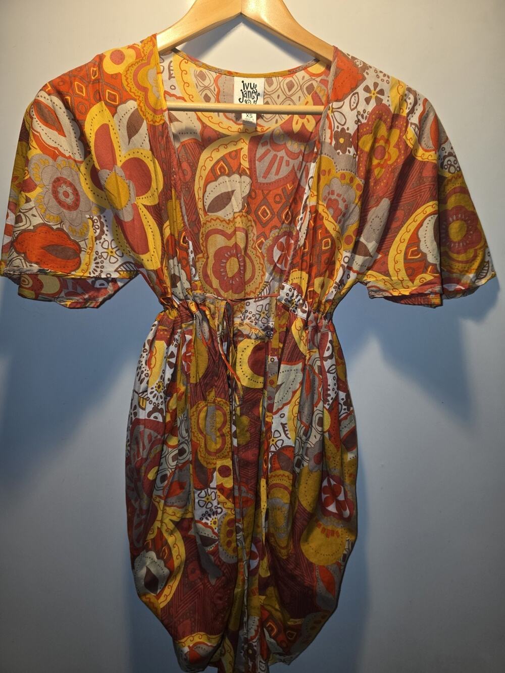 Ivy Jane Shirt Womens XS Orange Sleeveless V-Neck Tunic Boho Made USA whimsy